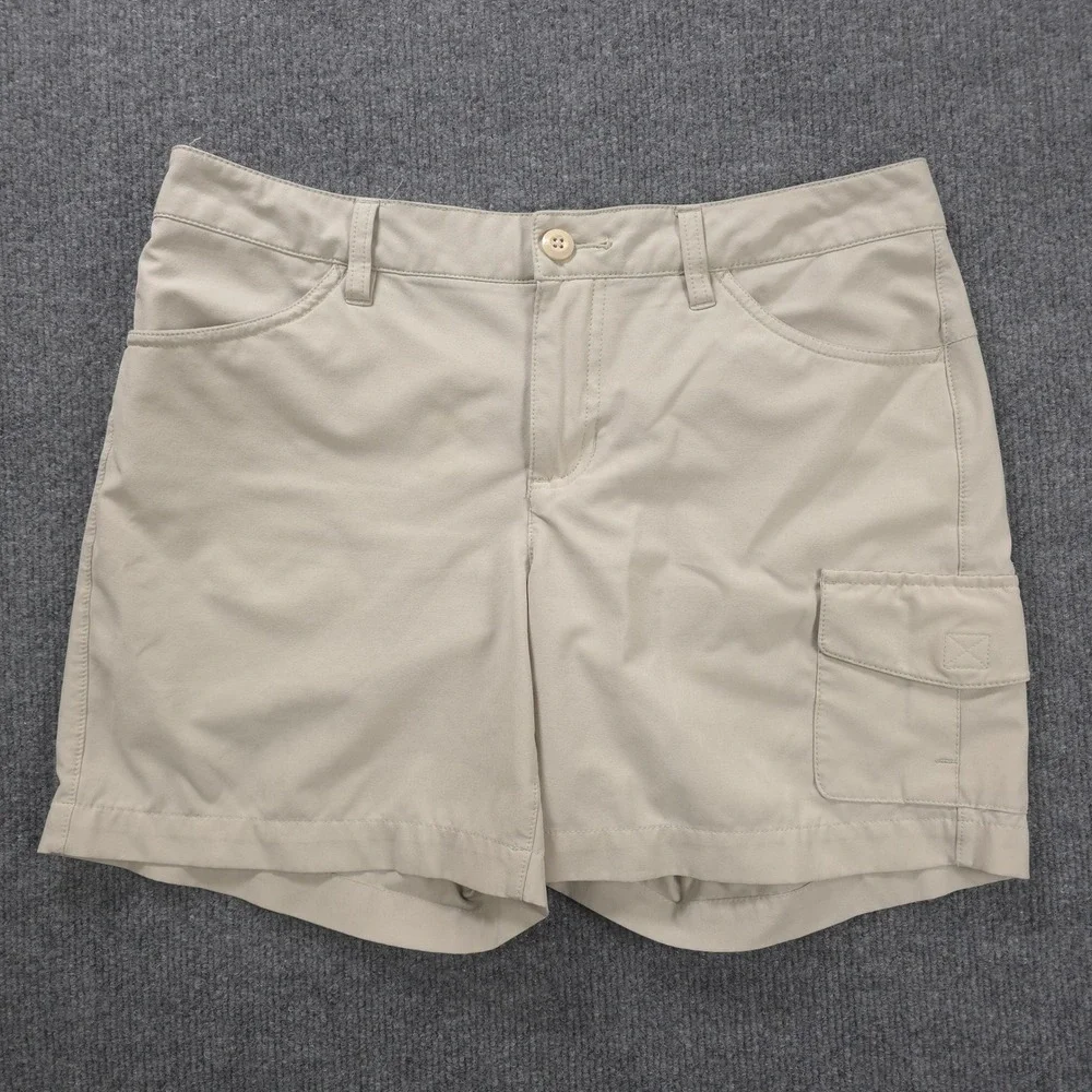 Eddie Bauer Cargo Shorts Women 6 Mid Rise Tan Stretch Hiking Outdoor Comfort